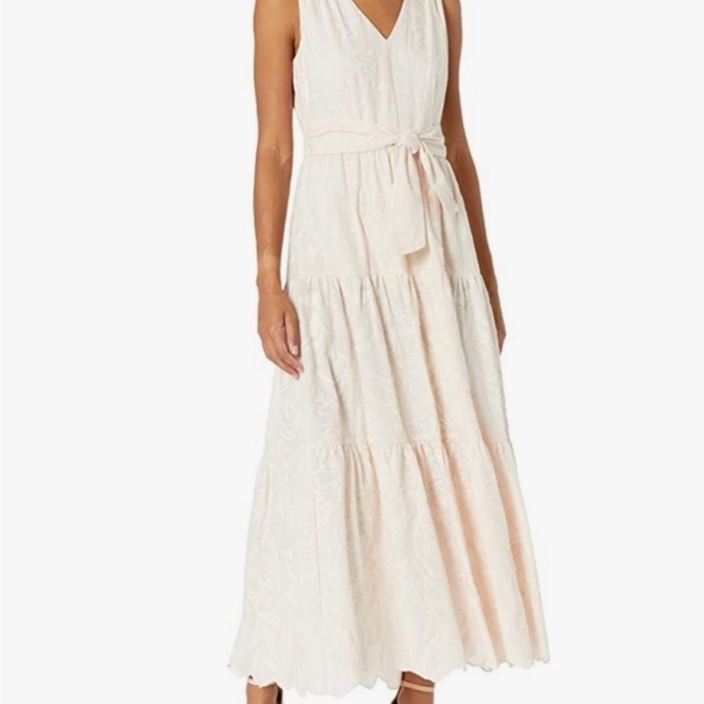 Calvin Klein White dress embroidery tiered maxi dress 16